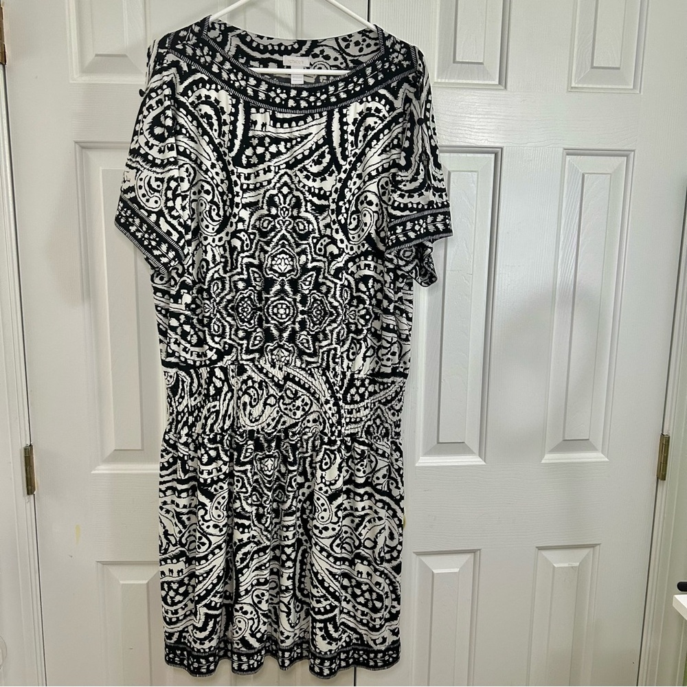 Chico's Black and White Casual Dolman Sleeve Dress Size XL